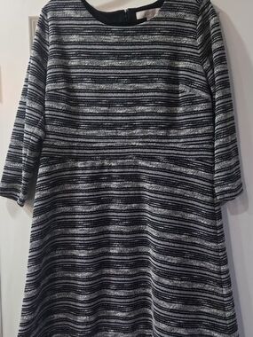 LOFT Black and White Striped Knit A-Line Dress